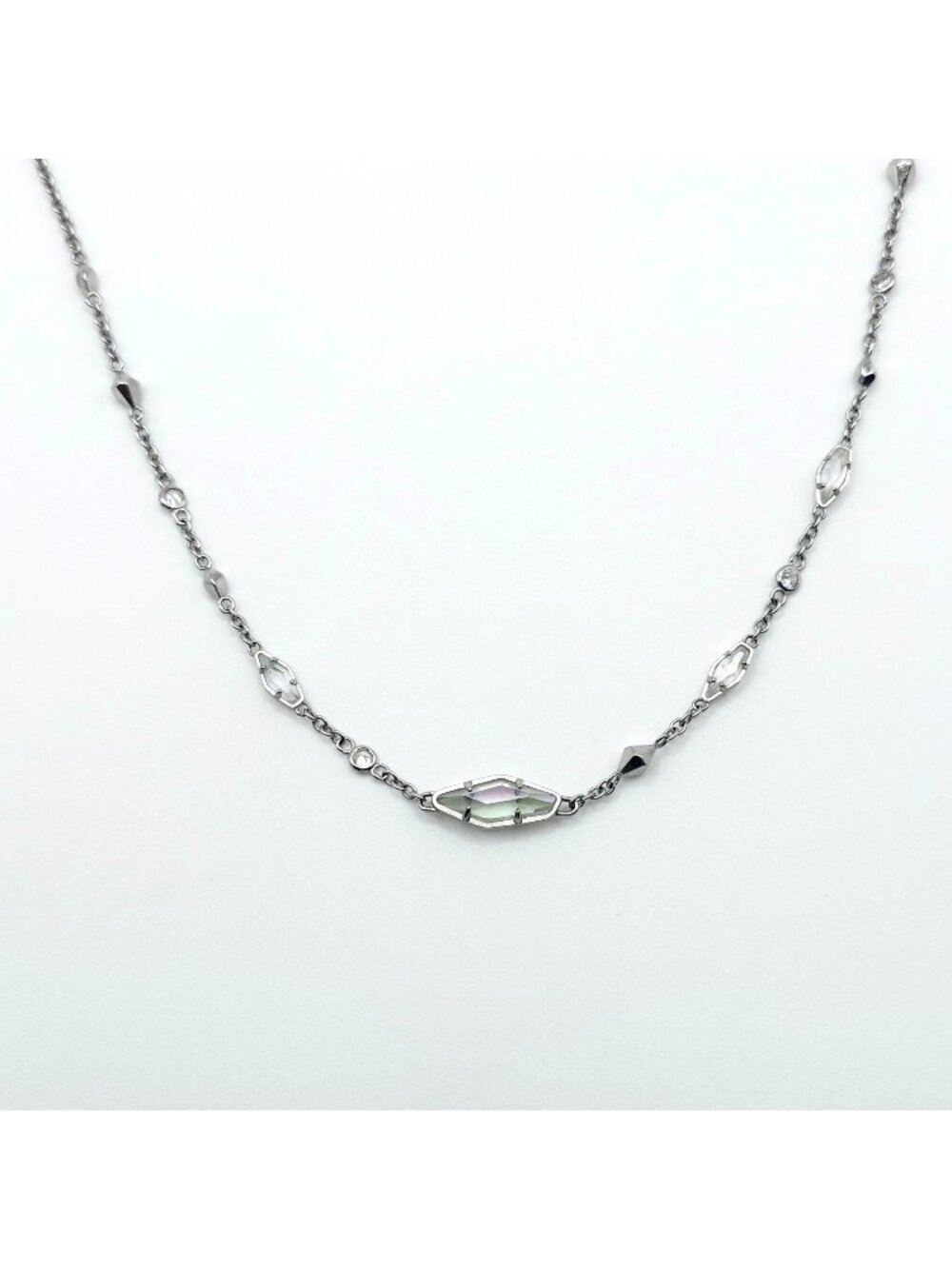 Kendra Scott Debra Choker Adjustable Necklace Silver Tone With Iridescent Stones